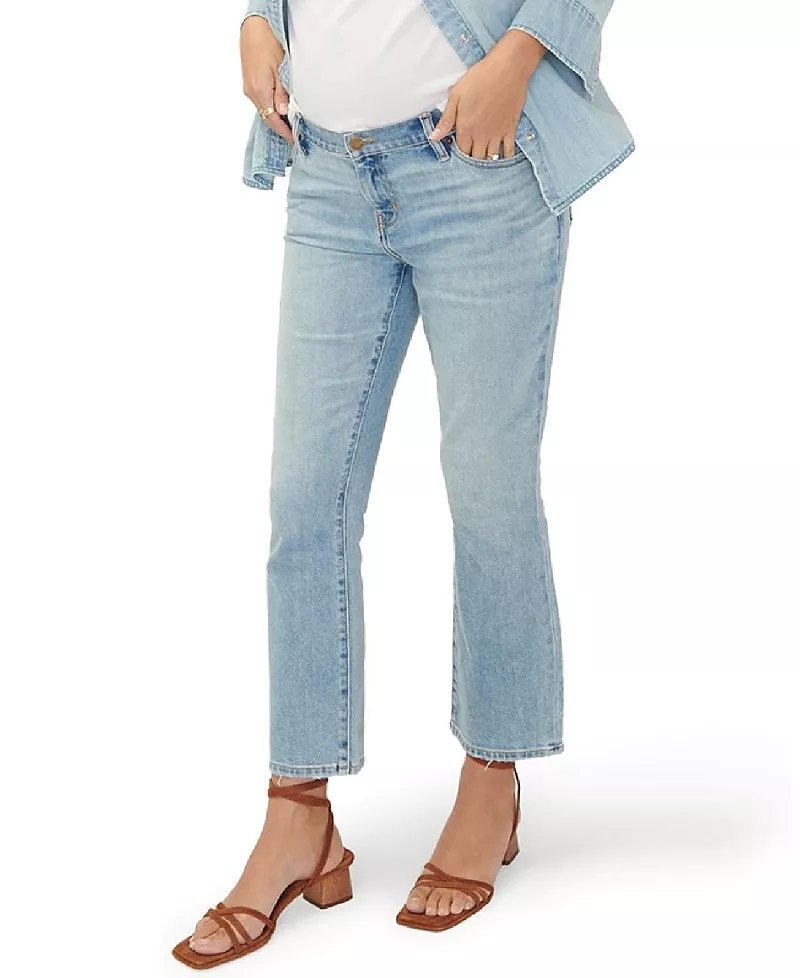 Hatch Collection Under the Bump Crop Maternity Jean in Light Wash