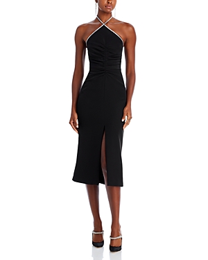 Shop Halston Piper Crystal Trim Dress In Black