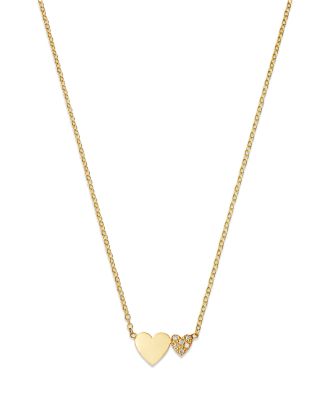 Zoë Chicco - 14K Yellow Gold Midi Bitty Symbols Diamond & Polished Double Heart Pendant Necklace, 14-16"