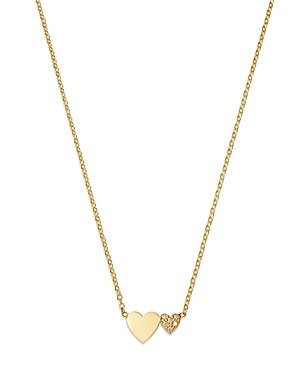 Zoë Chicco 14k Yellow Gold Midi Bitty Symbols Diamond & Polished Double Heart Pendant Necklace, 14-16