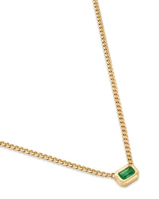 14K Yellow Gold Emerald Gemstones Bezel Pendant Necklace, 14-16"