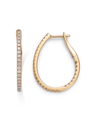 Diamond Inside Out Oval Hoop Earrings in 14K Yellow Gold, 0.75 tcw