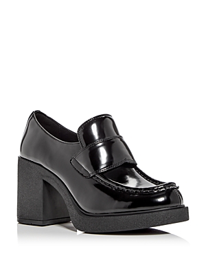 Shop Jeffrey Campbell Women's Plain-jane Block Heel Loafers In Black Box