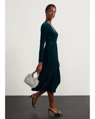 slim fit dress slacks Adele Bottle Green Velvet Ruched Strappy Fishtail Maxi Dress – Club L  London main image 0