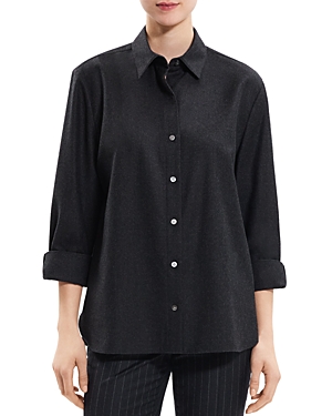 Theory Long-sleeve Buttoned Shirt In Charcoal Melange