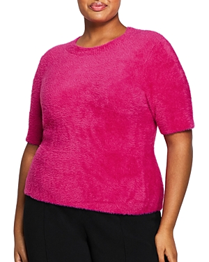 Estelle Plus Short Sleeve Knit Top In Raspberry