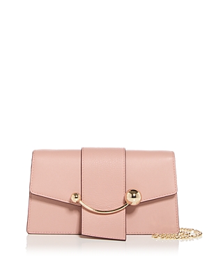 Shop Strathberry Crescent On A Chain Leather Crossbody In Blush Rose