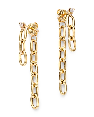 Zoe Chicco 14K Yellow Gold Prong Diamonds Diamond Chain Link Front to Back Drop Earrings