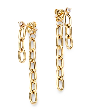 Zoë Chicco 14k Yellow Gold Prong Diamonds Diamond Chain Link Front To Back Drop Earrings In Gold