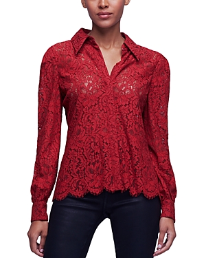 L Agence Jenica Lace Blouse In Red Dahlia