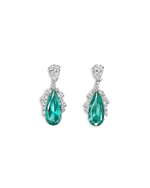Anabela Chan 18k White Gold-plated Sterling Silver Palms Simulated Paraiba Tourmaline & Simulated Diamond Drop Ea In Metallic