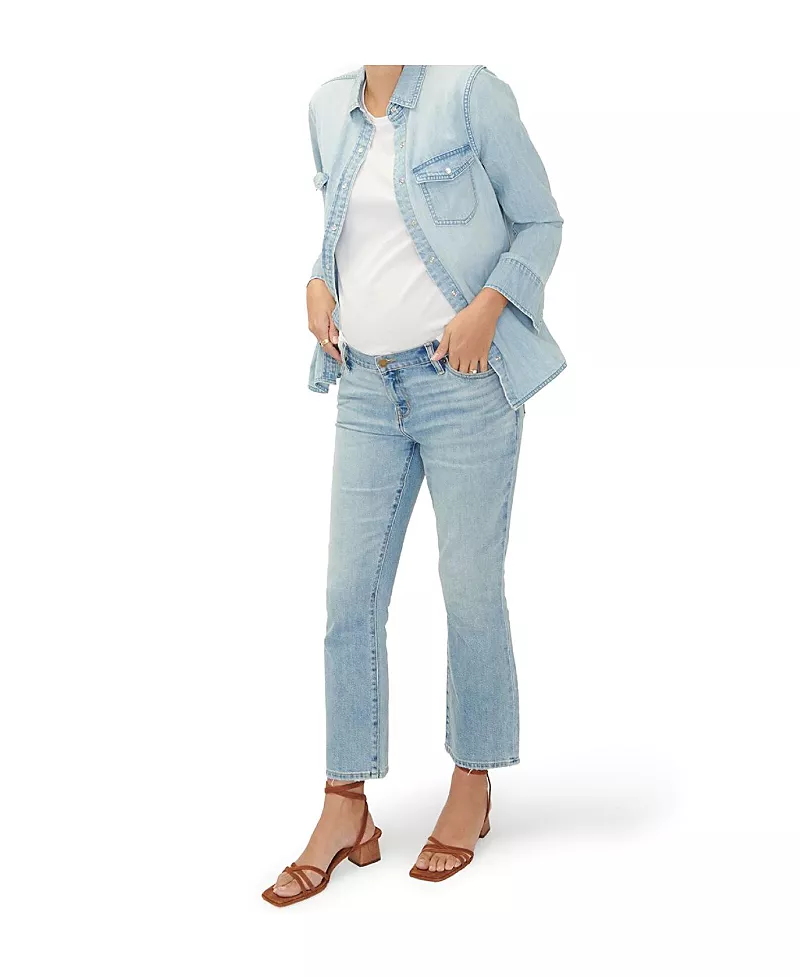 Hatch Collection Under the Bump Slim Maternity Jean in Light Wash