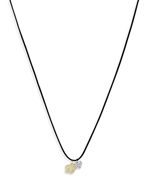 14K Yellow Gold Diamond Flower Heart Charm Cord Necklace, 18 + 2 extender