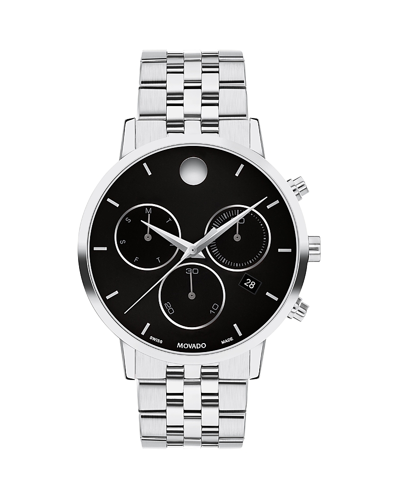 Movado Men's Museum Classic Swiss Quartz Chrono Silver Tone Stainless Steel Watch 42mm In Black/silver
