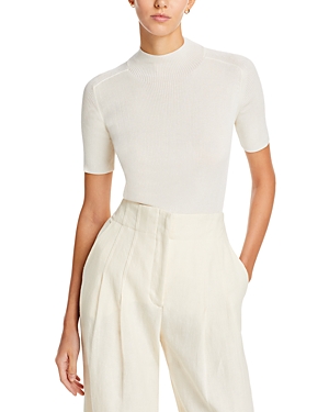 Lafayette 148 Mock Neck Short Sleeve Rib Sweater In Cloud
