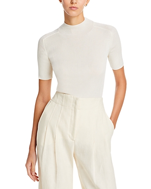 Shop Lafayette 148 Ribbed Mock Neck Top In Cloud