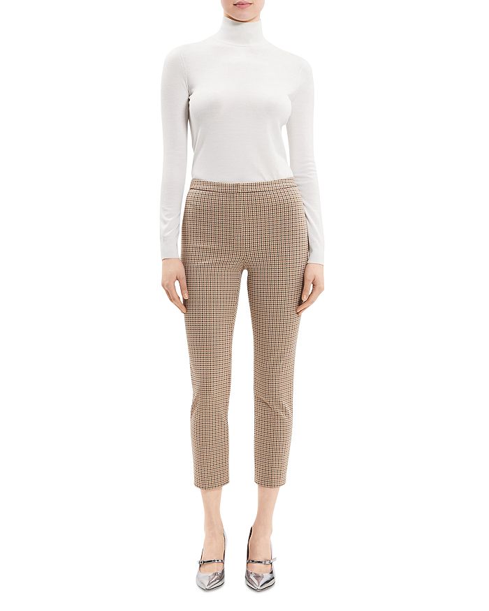 Theory Slim Fit Cropped Houndstooth Pants | Bloomingdale's