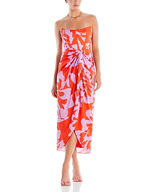 Shop Andres Otalora Ospina Strapless Floral Print Midi Dress In Cherry