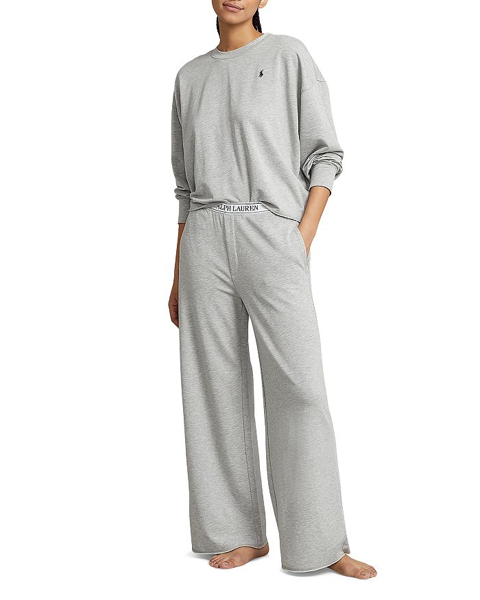Polo Ralph Lauren Women's Club Terry 2-Piece Sweatshirt & Wide-Leg Pants Set - Heather Grey - Size Large