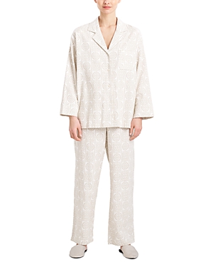 Natori Infinity Flannel Print Pajama Set In Sand Taupe