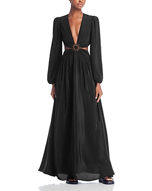 Farm Rio Long Sleeve Cut Out Maxi Dress In Black