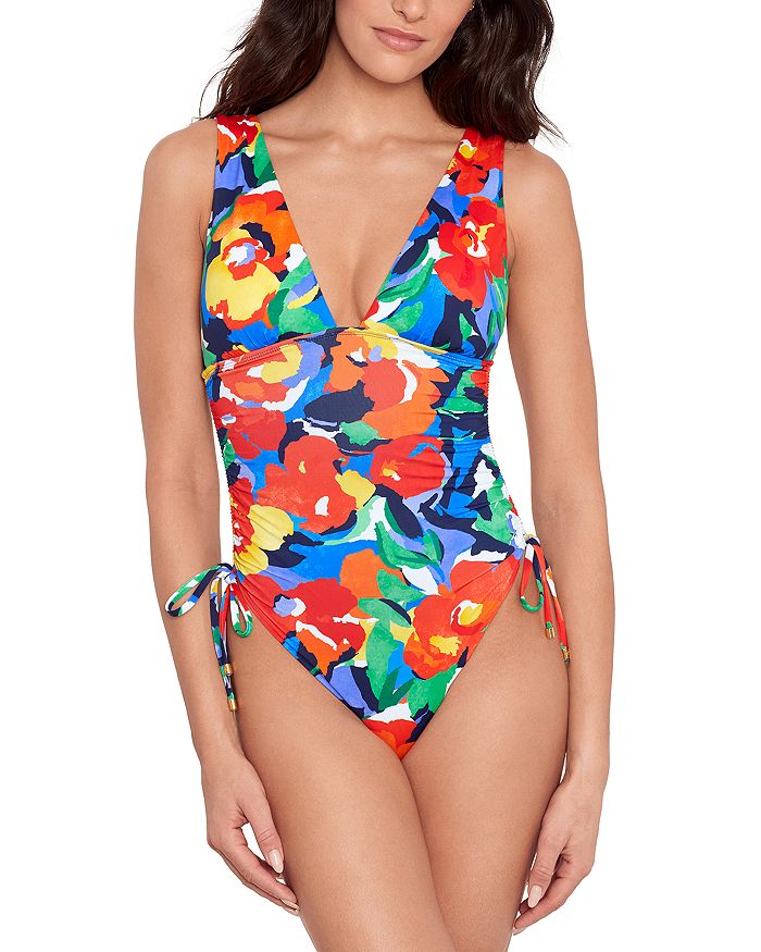 Ralph Lauren Floral Shirred Plunge One Piece Swimsuit Bloomingdale s