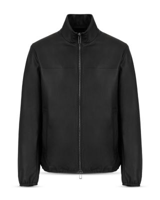 ジャケット・アウター EMPORIO ARMANI Full Zip Leather Jacket Emporio Armani Essential Leather Full Zip Jacket
