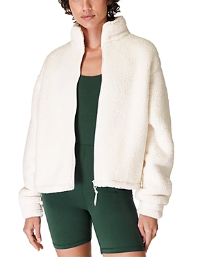 Shop Sweaty Betty Canyon Fleece Zip Up Jacket In Lily White