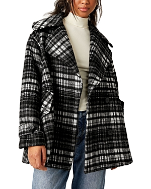 Shop Free People Highlands Plaid Peacoat In Salt & Pep