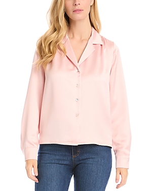 Shop Karen Kane Long Sleeve Shirt In Rose
