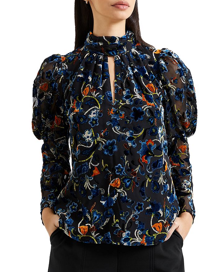 FRENCH CONNECTION Avery Burnout Velvet Keyhole Top | Bloomingdale's