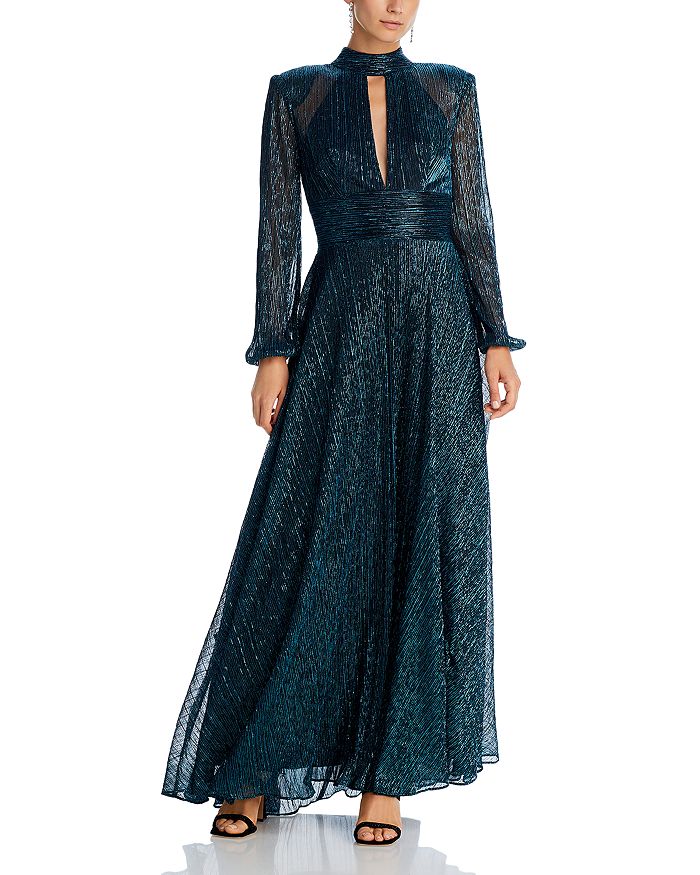 Aqua Women's Long-Sleeve Crinkle Dress - 100% Exclusive - Multi - Size 12 - Black/Teal