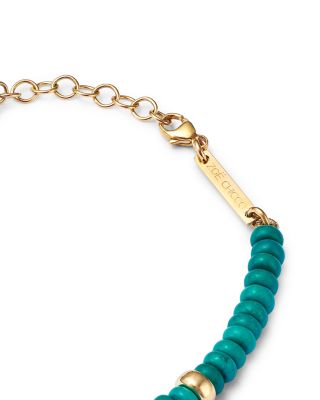 14K Yellow Gold Gemstone Beads Turquoise Rondelle Link Bracelet