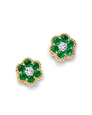 Bloomingdale's Emerald & Diamond Flower Stud Earrings In 14k Yellow Gold In Green/gold