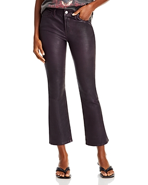 Shop Frame Le Crop Mini Bootcut Leather Jeans In Plum