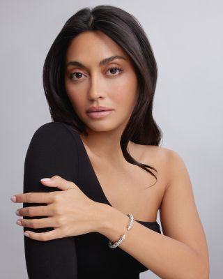 18K Gold and Sterling Silver Caviar and Diamonds Cuff, 8mm