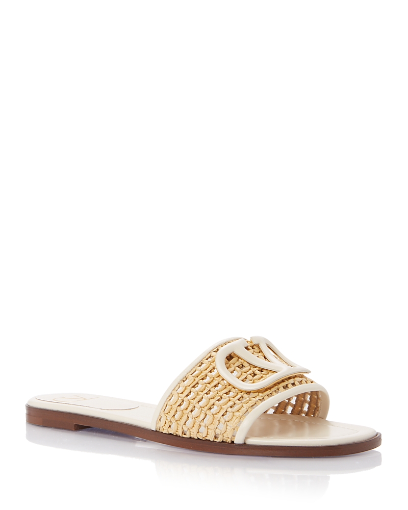 Valentino Garavani Vlogo Signature Metallic Leather Slide Sandal With Cornely Embroidery Woman Gold