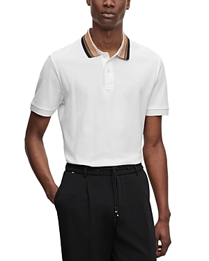 Hugo Boss Cotton-piqu Slim-fit Polo Shirt With Striped Collar In White