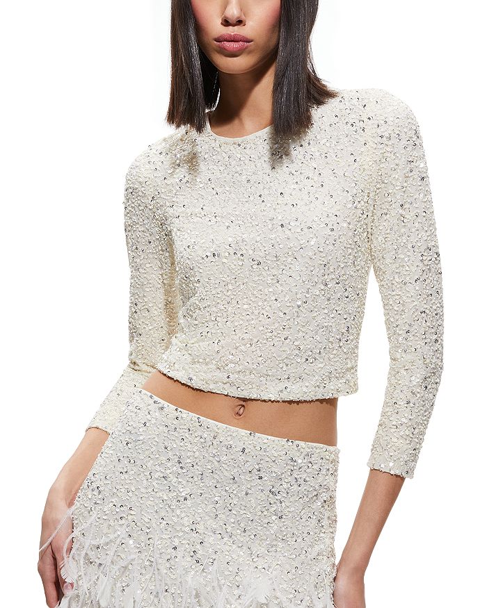 Alice and Olivia Delaina Embellished Cropped Top | Bloomingdale's