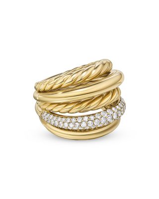 David Yurman - DY Mercer Multi Row Ring in 18K Yellow Gold with Diamonds, 21mm