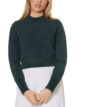 Theo & Spence Feathered Mock Neck Cropped Sweater In Forest