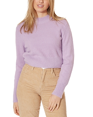 Theo & Spence Feathered Mock Neck Cropped Sweater In Lavender