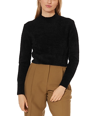 Theo & Spence Feathered Mock Neck Cropped Jumper In Black
