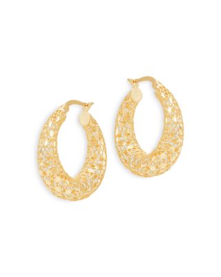 14K Yellow Gold Mesh Design Hoop Earrings 