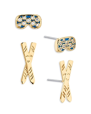 Ajoa by Nadri Chalet Chic Goggle & Ski Stud Earrings in 18K Gold Plated