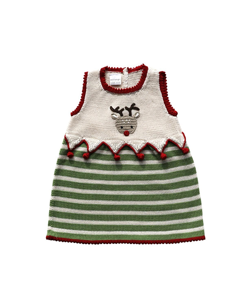 Melange Collection Knit Girls' Reindeer Dress - Baby, Little Kid In Light Beige
