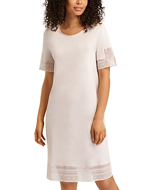Shop Hanro Jona Lace Trim Nightgown In Moonlight