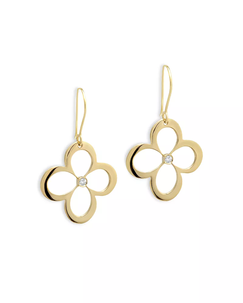 L. Klein 18K Yellow Gold Fiore Diamond Openwork Flower Drop Earrings