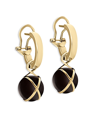 18K Yellow Gold Prisma Black Agate Crossover Dangle Hoop Drop Earrings