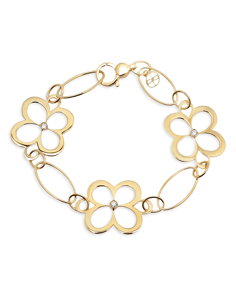 L. Klein 18k Yellow Gold Fiore Diamond Openwork Flower Link Bracelet In Gold